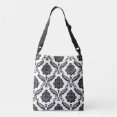 Rococo Damast Groot Patroon Zwart op Wit Crossbody Tas (Achterkant)