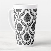 Rococo Damast Groot Patroon Zwart op Wit Latte Mok (Linkerhoek)