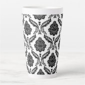 Rococo Damast Groot Patroon Zwart op Wit Latte Mok (Voorkant)