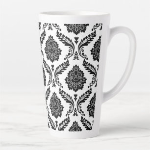 Rococo Damast Groot Patroon Zwart op Wit Latte Mok