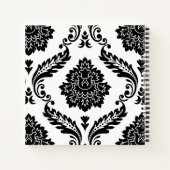 Rococo Damast Groot Patroon Zwart op Wit Notitieboek (Achterkant)