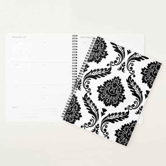 Rococo Damast Groot Patroon Zwart op Wit Planner (Display)