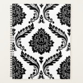 Rococo Damast Groot Patroon Zwart op Wit Planner (Voorkant)