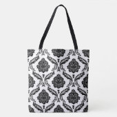 Rococo Damast Groot Patroon Zwart op Wit Tote Bag (Voorkant)