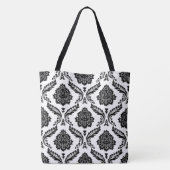 Rococo Damast Groot Patroon Zwart op Wit Tote Bag (Achterkant)