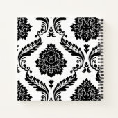 Rococo Damast Grote Off-Center Patroon Zwart op Wi Notitieboek (Achterkant)