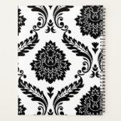Rococo Damast Grote Off-Set Patroon Zwart op Wit Planner (Achterkant)
