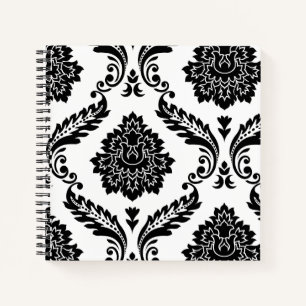 Rococo Damast Grote Offset Patroon Zwart op Wit Notitieboek