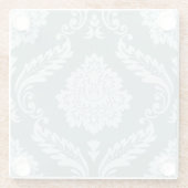 Rococo Damast Grote Patroon Eendenei Blauw+Turquoi Glazen Onderzetter (Achterkant)