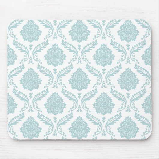 Rococo Damast Herhalend Patroon Eendenei Blauw op Muismat (Voorkant)