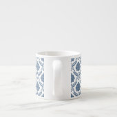 Rococo Damast Klein Patroon Blauw op Wit Espresso Kop (Achterkant)