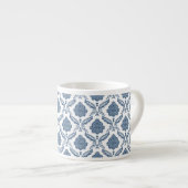 Rococo Damast Klein Patroon Blauw op Wit Espresso Kop (Voorkant rechts)