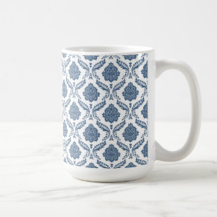 Rococo Damast Klein Patroon Blauw op Wit Koffiemok