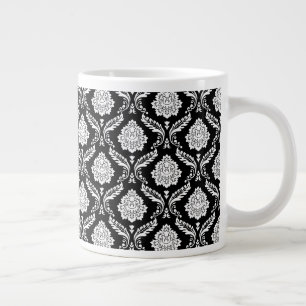 Rococo Damast Klein Patroon Wit op Zwart Grote Koffiekop