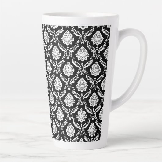 Rococo Damast Klein Patroon Wit op Zwart Latte Mok (Rechts)