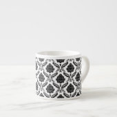 Rococo Damast Klein Patroon Zwart op Wit Espresso Kop (Voorkant rechts)