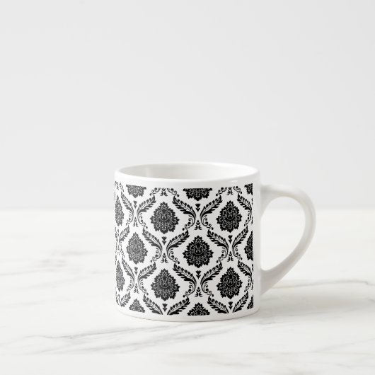 Rococo Damast Klein Patroon Zwart op Wit Espresso Kop (Rechts)