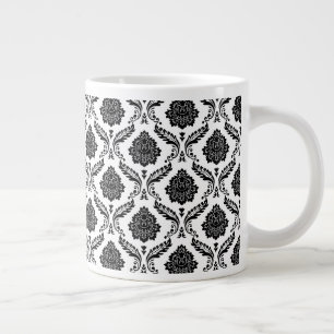 Rococo Damast Klein Patroon Zwart op Wit Grote Koffiekop