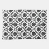 Rococo Damast Klein Patroon Zwart op Wit Theedoek (Horizontaal)