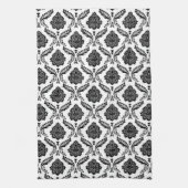 Rococo Damast Klein Patroon Zwart op Wit Theedoek (Verticaal)
