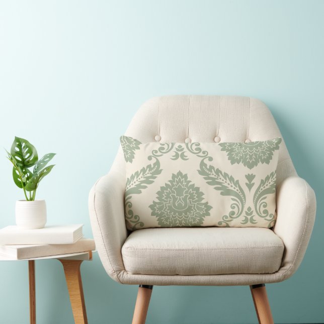 Rococo Damast Kunst I 2-weg Crème en Groen Kussen (Stoel)