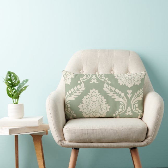 Rococo Damast Kunst I Crème op Groen Kussen (Stoel)
