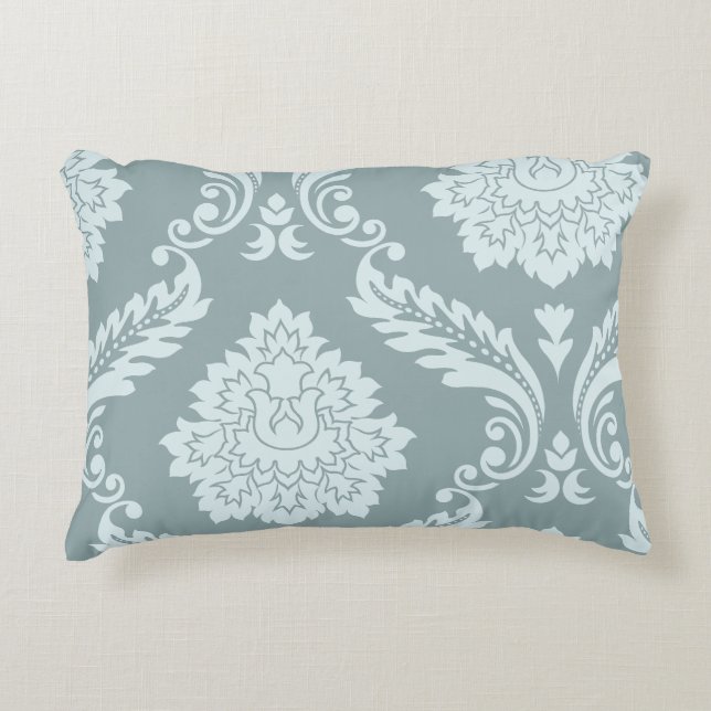 Rococo Damast Kunst I Eendenei Blauw+Turkoois Accent Kussen (Voorkant)