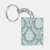 Rococo Damast Kunst I Eendenei Blauw+Turkoois Sleutelhanger (Voorkant Links)