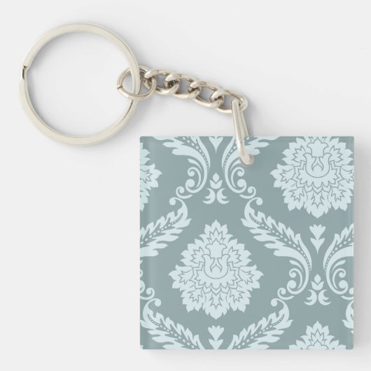 Rococo Damast Kunst I Eendenei Blauw+Turkoois Sleutelhanger (Voorkant)