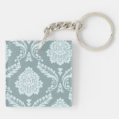 Rococo Damast Kunst I Eendenei Blauw+Turkoois Sleutelhanger (Achterkant)