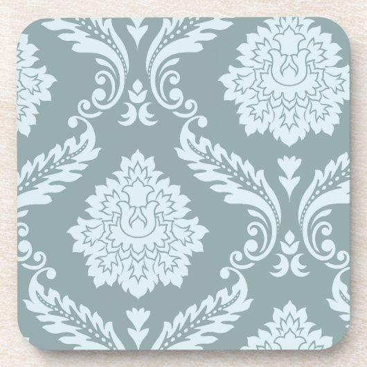 Rococo Damast Kunst I Eendenei Blauw+Turquoise Bier Onderzetter (Voorkant)