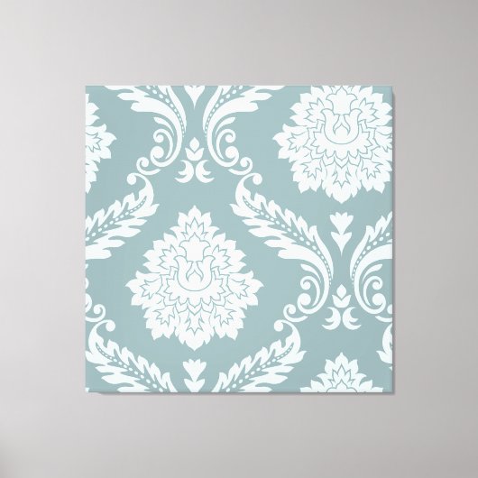 Rococo Damast Kunst I Eendenei Blauw+Turquoise Canvas Afdruk (Voorkant)