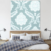 Rococo Damast Kunst I Eendenei Blauw+Turquoise Canvas Afdruk (Insitu (Slaapkamer))