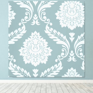 Rococo Damast Kunst I Eendenei Blauw+Turquoise Canvas Afdruk
