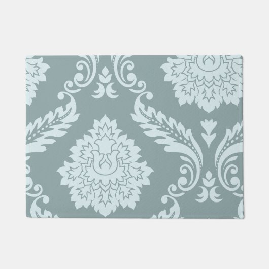 Rococo Damast Kunst I Eendenei Blauw+Turquoise Deurmat (Voorkant)