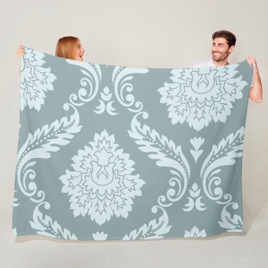 Rococo Damast Kunst I Eendenei Blauw+Turquoise Fleece Deken (In situ)