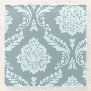 Rococo Damast Kunst I Eendenei Blauw+Turquoise Glazen Onderzetter
