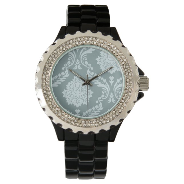 Rococo Damast Kunst I Eendenei Blauw+Turquoise Horloge (Voorkant)