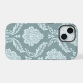 Rococo Damast Kunst I Eendenei Blauw+Turquoise iPhone 15 Case (Achterkant horizontaal)