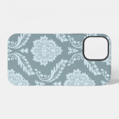 Rococo Damast Kunst I Eendenei Blauw+Turquoise iPhone Hoesje (Achterkant horizontaal)