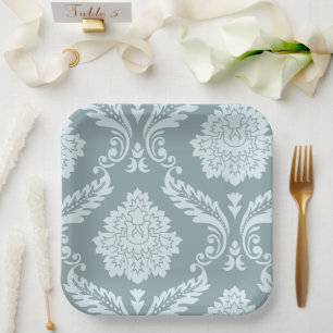 Rococo Damast Kunst I Eendenei Blauw+Turquoise Papieren Bordje