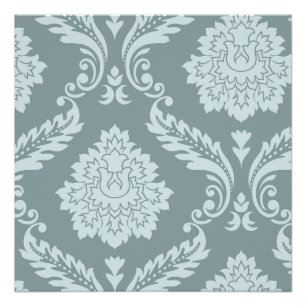 Rococo Damast Kunst I Eendenei Blauw+Turquoise Perfect Poster