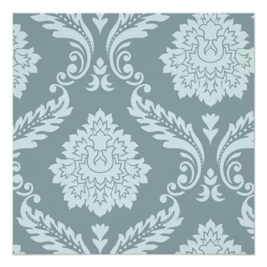 Rococo Damast Kunst I Eendenei Blauw+Turquoise Perfect Poster (Voorkant)