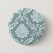 Rococo Damast Kunst I Eendenei Blauw+Turquoise Ronde Button 5,7 Cm (Voorkant)