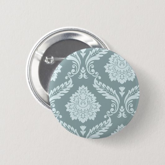 Rococo Damast Kunst I Eendenei Blauw+Turquoise Ronde Button 5,7 Cm (Voorkant /achterkant)