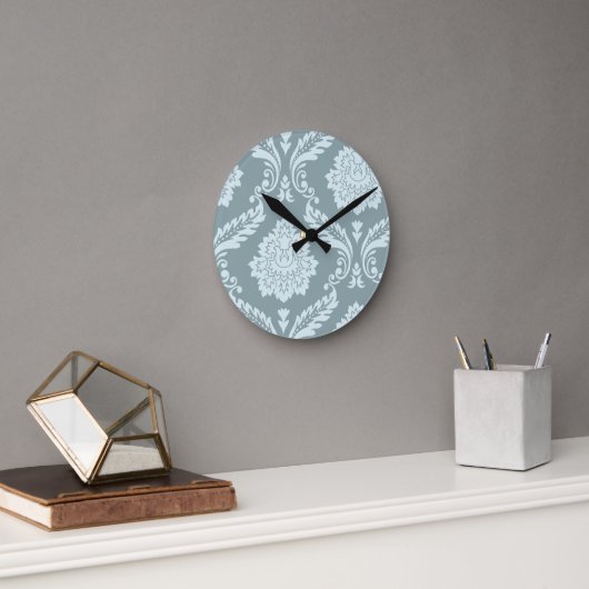 Rococo Damast Kunst I Eendenei Blauw+Turquoise Ronde Klok (Kantoor)