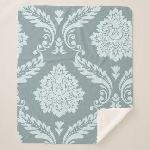 Rococo Damast Kunst I Eendenei Blauw+Turquoise Sherpa Deken