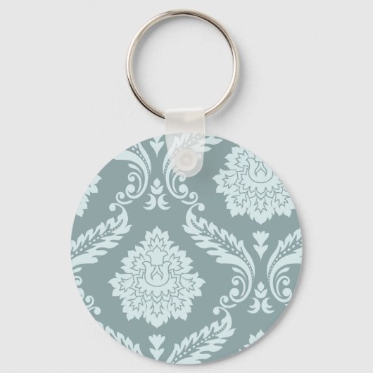 Rococo Damast Kunst I Eendenei Blauw+Turquoise Sleutelhanger (Voorkant)