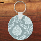 Rococo Damast Kunst I Eendenei Blauw+Turquoise Sleutelhanger (Voorkant)