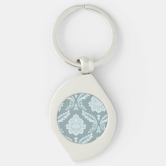 Rococo Damast Kunst I Eendenei Blauw+Turquoise Sleutelhanger (Voorkant)